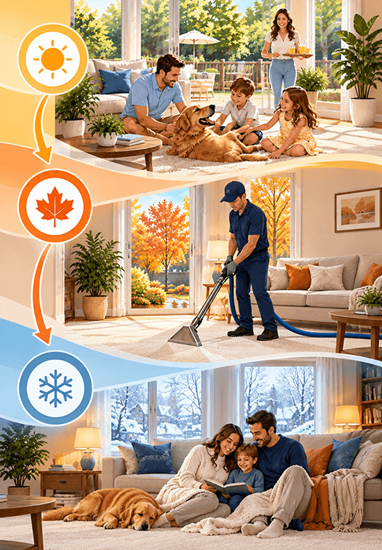 Seasonal carpet cleaning transition from busy summer to fall deep cleaning and cozy winter home