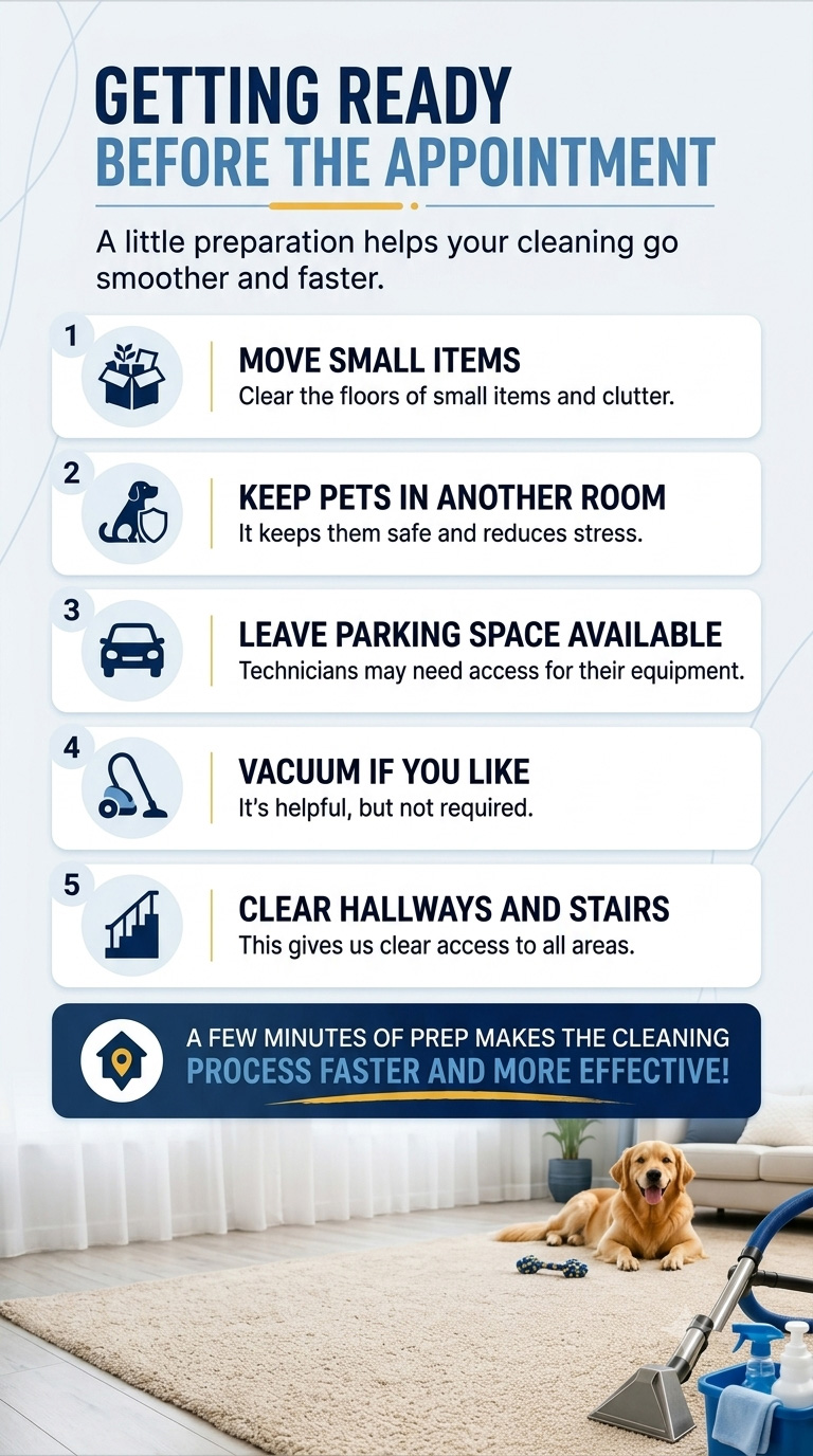 Carpet cleaning preparation checklist before a professional visit in Columbia, MD